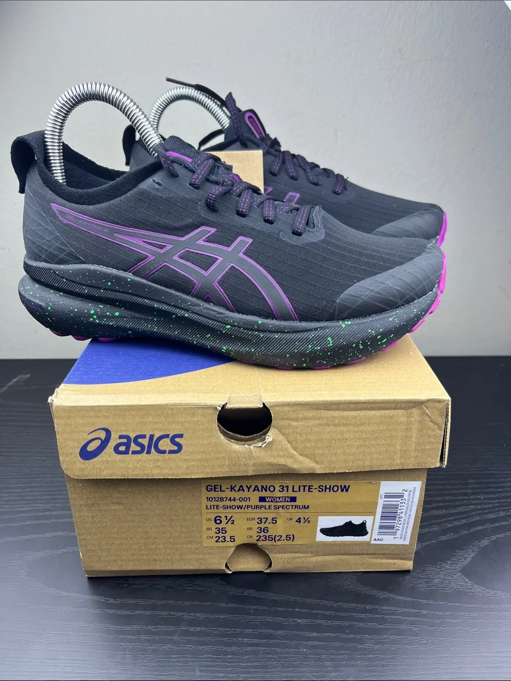 ASICS Gel-Kayano 31 Lite-Show Women's Sz 6.5 Black Purple Running Shoes NWB